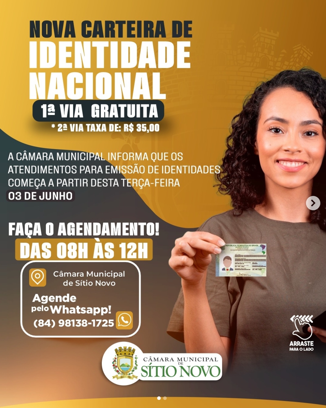 Emissão das Novas Carteiras de Identidade na Câmara Municipal de Sítio Novo